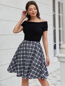 MUXXN Đầm Sọc ca rô Thanh lịch - Đen và trắng - Xem 4