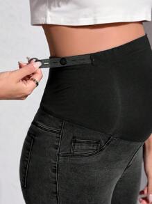 SHEIN Maternidad Jeans ajustados de cintura ancha - Gris Oscuro - Ver 5