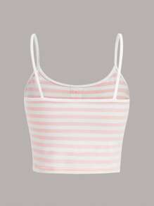 ROMWE Kawaii Striped Button Front Contrast Binding Cami Top - Pink - View 2