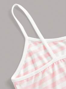 ROMWE Kawaii Striped Button Front Contrast Binding Cami Top - Pink - View 4