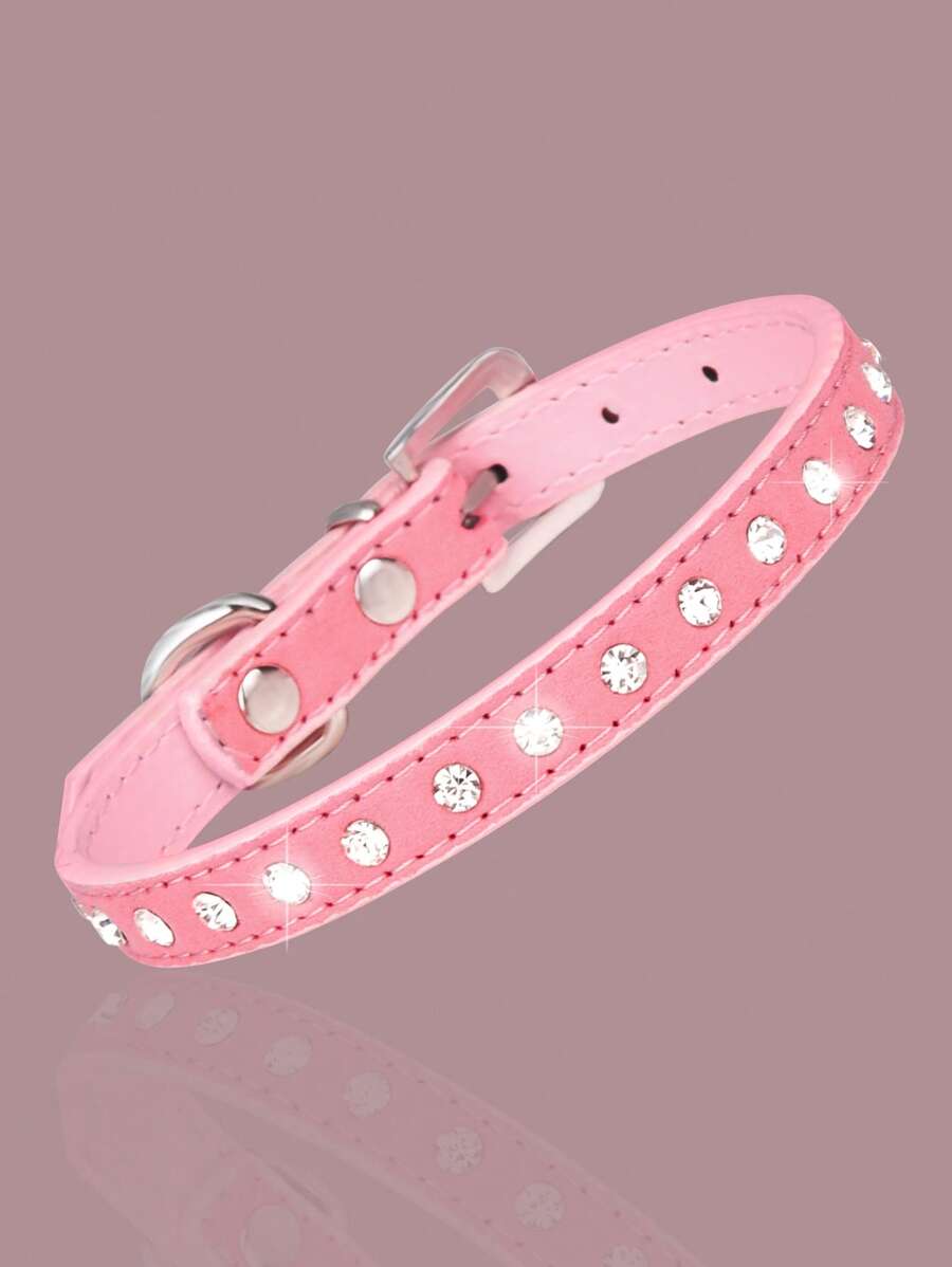 1pc Rhinestone Decor Pet Collar For Dog For Outdoor - Pink - View 1