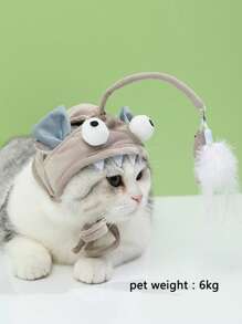 1pc Cartoon Design Feather Decor Pet Headwear For Cat For Playing - Grey - View 3