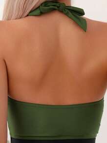 SHEIN Swim Summer Beach Two Tone Knot Front Halter One Piece Swimsuit - Multicolor - View 5