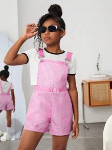 SHEIN 女孩素色背帶連體短褲不帶T恤