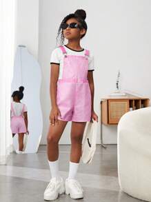 SHEIN 女孩素色背帶連體短褲不帶T恤