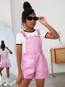 SHEIN 女孩素色背帶連體短褲不帶T恤