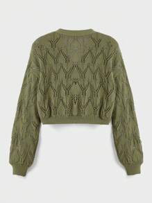 ROMWE Fairycore Mô hình nấm Dệt kim chấm bi Thả vai Áo len Mở - xanh quân đội - Xem 2