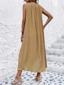 Breezaya Solid Keyhole Back Sleeveless Dress - Apricot - View 2