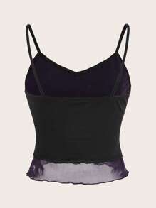 ROMWE Fairycore Đồ họa Hình Lưới tương phản Cami ngọn - màu đen - Xem 2