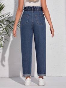 SHEIN Maternity Paperbag Waist Mom Fit Jeans - Dark Wash - View 2