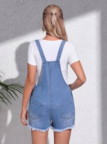 SHEIN 孕婦毛邊牛仔背帶褲不帶T恤 - 中等水洗藍 - 查看 2