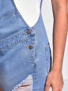 SHEIN 孕婦毛邊牛仔背帶褲不帶T恤 - 中等水洗藍 - 查看 4