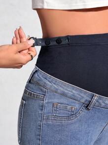 SHEIN Quần jean bà bầu Nút Túi Hem thô Khối Màu - Rửa trung bình - Xem 6