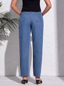 SHEIN 孕婦破洞直筒牛仔褲 - 中等水洗藍 - 查看 2