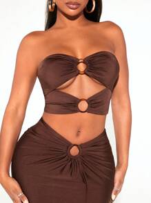 SHEIN SXY Ring Linked Cut Out Front Tube Top - Chocolate Brown - View 6