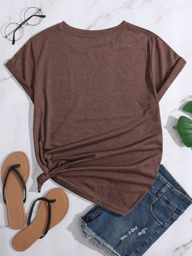 SHEIN Essnce Casual Bloemen T-shirt - Chocolade bruin - Bekijken 2