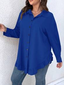 SHEIN Clasi 大碼荷葉邊落肩袖襯衫