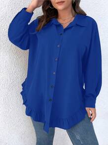 SHEIN Clasi 大碼荷葉邊落肩袖襯衫