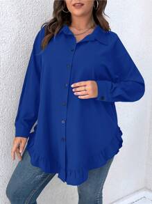 SHEIN Clasi 大碼荷葉邊落肩袖襯衫