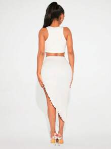SHEIN SXY Solid Tank Top & Asymmetrical Hem Skirt - White - View 2