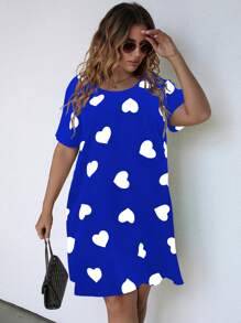 SHEIN LUNE Plus Heart Print Dress - Royal Blue - View 1