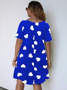 SHEIN LUNE Plus Heart Print Dress - Royal Blue - View 2
