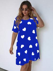 SHEIN LUNE Plus Heart Print Dress - Royal Blue - View 5