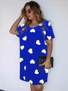 SHEIN LUNE Plus Heart Print Dress - Royal Blue - View 7
