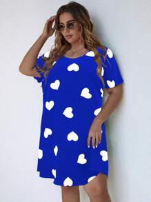 SHEIN LUNE Plus Heart Print Dress - Royal Blue - View 8