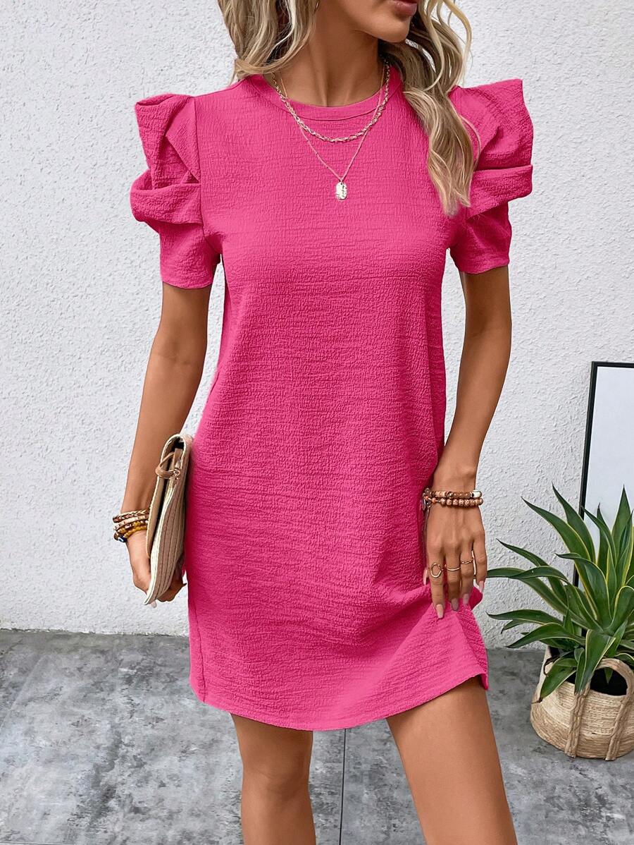 SHEIN Clasi Solid Puff Sleeve Tunic Dress
