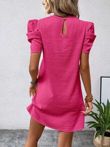 SHEIN Clasi Solid Puff Sleeve Tunic Dress