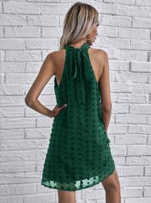 SHEIN Clasi Swiss Dot Tie Back Halter Dress - Dark Green - View 2