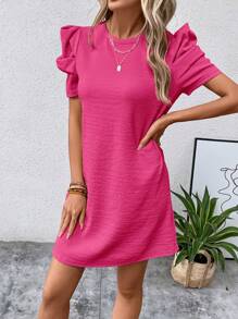 SHEIN Clasi Solid Puff Sleeve Tunic Dress