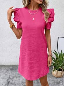 SHEIN Clasi Solid Puff Sleeve Tunic Dress