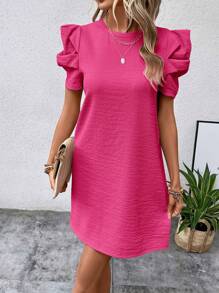SHEIN Clasi Solid Puff Sleeve Tunic Dress