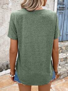 EMERY ROSE Summer Women's Solid Color V-Neck Short Sleeve T-Shirt - Army Green - View 2