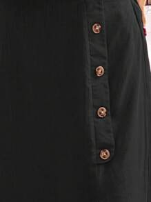 SHEIN LUNE Solid Tank Top & Button Front Skirt - Black - View 3