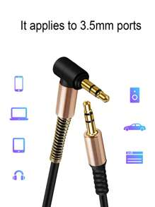 1pc Polyamide Car AUX Cable - Black - View 1