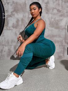 SHEIN Rhythm Era Conjunto deportivo de mujer con cuatro vías de estiramiento y plisado - Agua verde azul - Ver 3