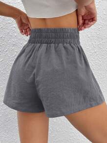 SHEIN EZwear Letter Patched Detail Elastic Waist Shorts - Dark Grey - View 2