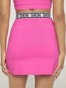 VARSITIE 字母圖案緊身運動半身裙 - 玫紅色 - 查看 2