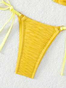 素色掛脖三角杯比基尼泳裝 - 黃色 - 查看 4