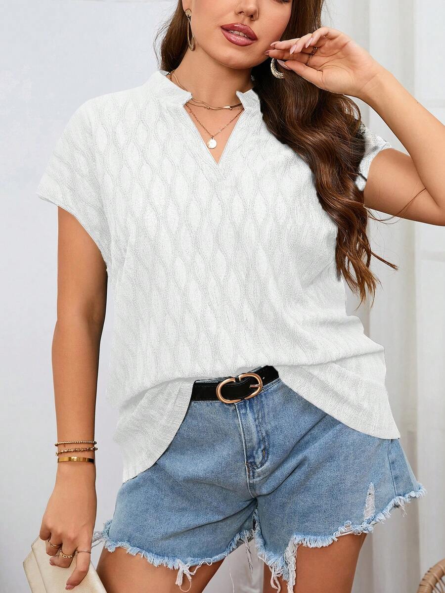 SHEIN LUNE Áo sơ mi Plus Size màu trơn Giải trí - trắng - Xem 1