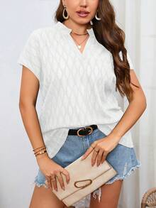 SHEIN LUNE Áo sơ mi Plus Size màu trơn Giải trí - trắng - Xem 3