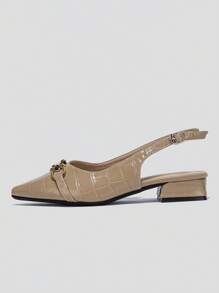 Women's New Fashion Comfortable Elegant Pointed Toe Backless One-Strap Chunky Heel Slip-On Pumps, Suitable To Wear With Dresses, Slimming