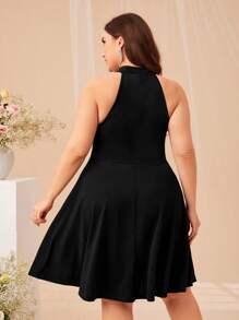 SHEIN Belle Vestido de malla jacquard fruncido de cuello halter - Negro - Ver 2