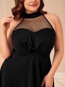 SHEIN Belle Vestido de malla jacquard fruncido de cuello halter - Negro - Ver 4