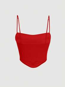 SHEIN MOD Solid Ruched Bustier Cami Red Scarf Cut-Off Top