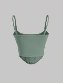 SHEIN MOD Áo khoác và áo lót dành cho xe tăng nữ Bất đối xứng Gân đan màu trơn Giải trí - Màu xanh Bạc hà - Xem 2