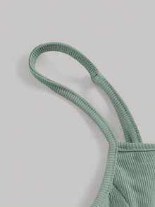 SHEIN MOD Áo khoác và áo lót dành cho xe tăng nữ Bất đối xứng Gân đan màu trơn Giải trí - Màu xanh Bạc hà - Xem 3